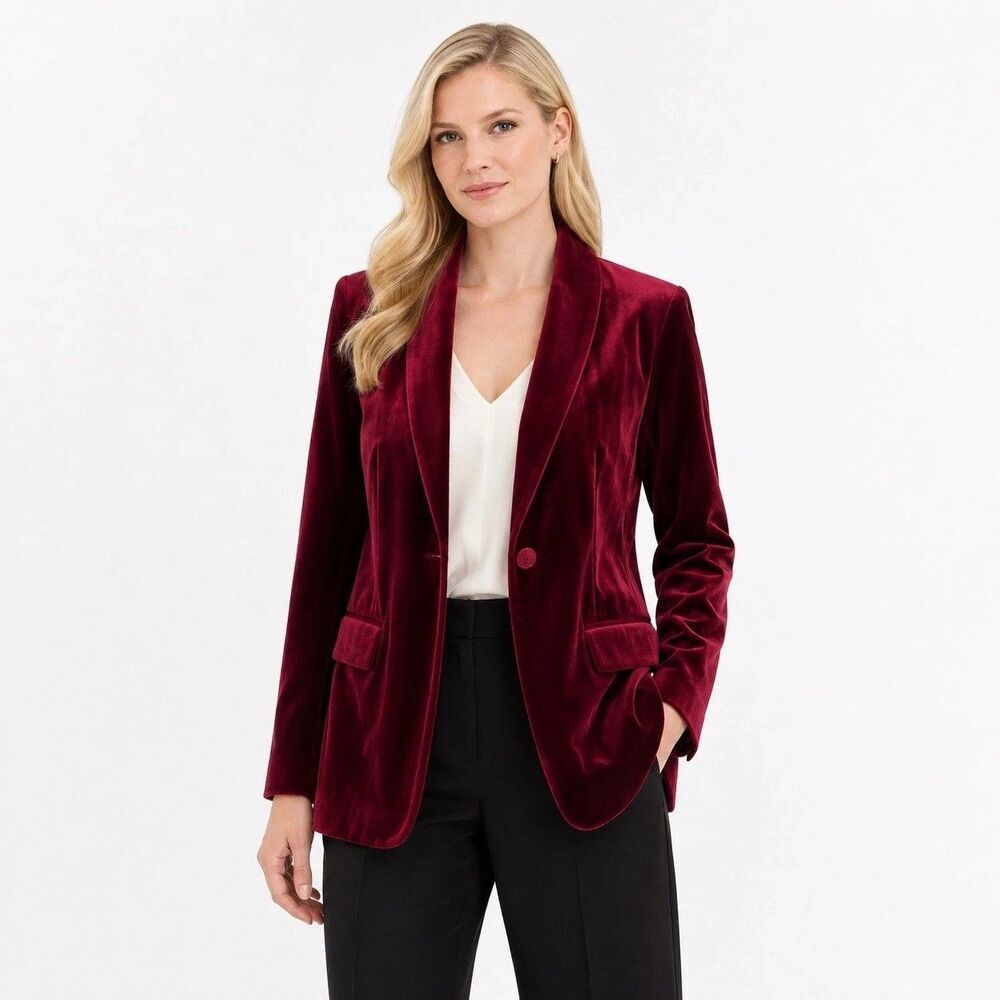 INC Velvet Blazer Jacket Womens XL Burgundy Shawl Collar Whimsigoth Career Fall